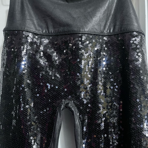 SPANX Black Shimmer Sequin High Waisted Leggings Sz XL Women - Picture 2 of 9